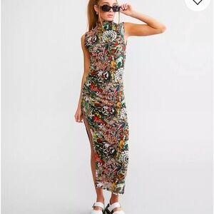 Ed Hardy Tattoo Collage Fitted Maxi Dress